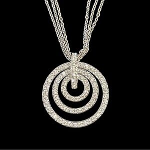 Nolan Miller Pave Circle Pendant Necklace Set Crystal Rhinestone Signed Vintage